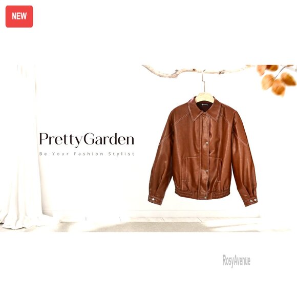 Faux Leather Bomber Jacket Women's Oversized Motorcycle Style Zip Up - Picture 7 of 7